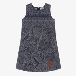 Etro-Girls Blue Jacquard Paisley Denim Dress | Childrensalon