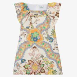 Girls Ivory Cotton Paisley Print Dress