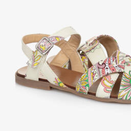 Etro-Girls Ivory Leather Paisley Sandals | Childrensalon