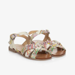 Etro-Girls Ivory Leather Paisley Sandals | Childrensalon