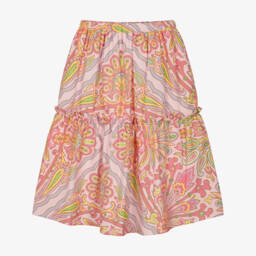 Girls Pink Cotton Paisley Print Maxi Skirt