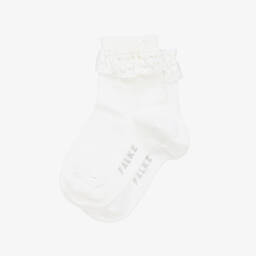 Falke-Girls White Cotton Socks With Lace Frill | Childrensalon