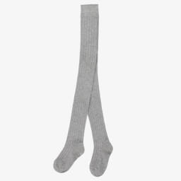 Falke-Grey Ribbed Cotton Knit Tights | Childrensalon
