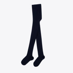 Falke-Navy Blue Ribbed Cotton Knit Tights | Childrensalon