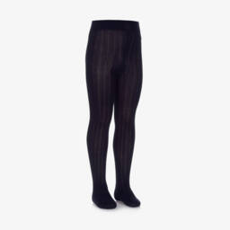 Falke-Navy Blue Ribbed Cotton Knit Tights | Childrensalon