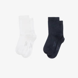 Falke-Navy Blue & White Cotton Socks (2 Pack) | Childrensalon
