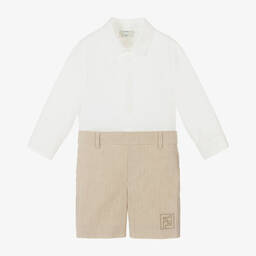 Fendi-Baby Boys Beige FF Logo Buster Suit | Childrensalon