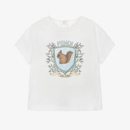 Fendi-تيشيرت بطبعة سنجاب قطن لون أبيض للمواليد | Childrensalon