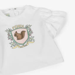 Fendi-تيشيرت بطبعة سنجاب قطن لون أبيض للمولودات | Childrensalon