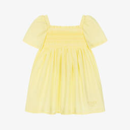 Fendi-Baby Girls Yellow Smocked Cotton Dress | Childrensalon