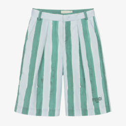 شورت قطني مخطط بالأزرق والأخضر للأولاد