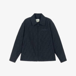 Fendi-Boys Navy Blue Cotton Jacquard FF Logo Jacket | Childrensalon