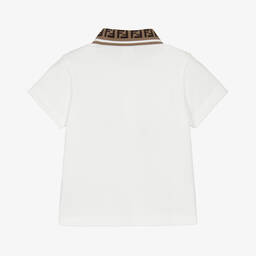 Fendi-قميص بولو قطن لون أبيض للأولاد | Childrensalon