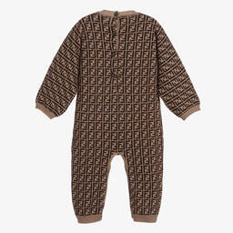 Fendi-Brown FF Logo Baby Romper | Childrensalon