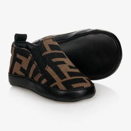 Fendi-Brown FF Logo Baby Shoes | Childrensalon