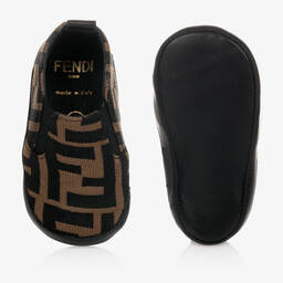 Fendi-Brown FF Logo Baby Shoes | Childrensalon
