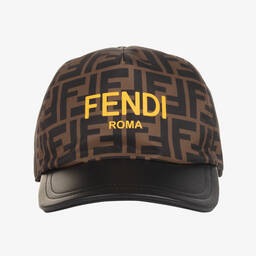 Fendi-Brown FF Logo Leather Cap | Childrensalon