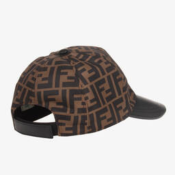 Fendi-Brown FF Logo Leather Cap | Childrensalon