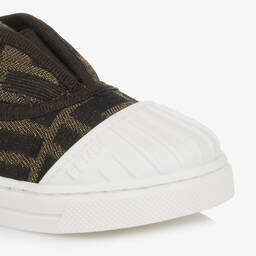 Fendi-حذاء رياضي بشعار FF جاكار لون بني | Childrensalon