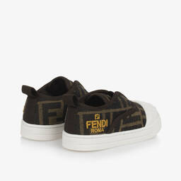 Fendi-حذاء رياضي بشعار FF جاكار لون بني | Childrensalon