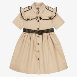 Fendi-فستان قطن لون بيج  | Childrensalon