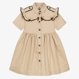 Fendi-فستان قطن لون بيج  | Childrensalon