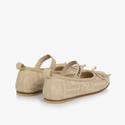 Fendi-حذاء باليرينا بشعار FF لون بيج | Childrensalon