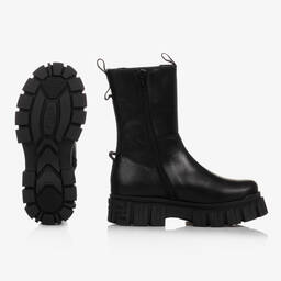 Fendi-Girls Black Leather Boots | Childrensalon