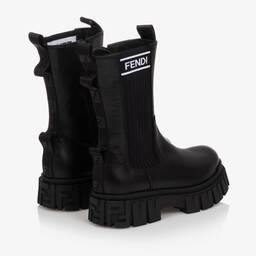 Fendi-Girls Black Leather Boots | Childrensalon