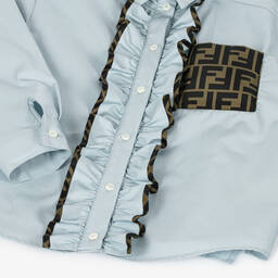 Fendi-بلوزة كشكش قطن لون أزرق | Childrensalon