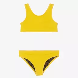 Fendi-مايو بيكيني بشعار FF بوجهين لون بني للبنات | Childrensalon