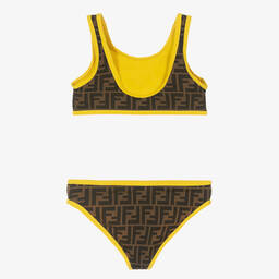Fendi-مايو بيكيني بشعار FF بوجهين لون بني للبنات | Childrensalon