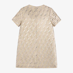 Fendi-فستان بشعار FF لون ذهبي | Childrensalon