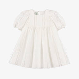 Fendi-فستان قطن مطرز لون عاجي | Childrensalon