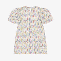Girls Multicolour FF Print Cotton Dress 