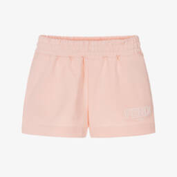 Шорты розовые из хлопкового трикотажа с логотипом для девочек