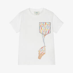 Girls White Cotton Ice Cream Motif T-Shirt