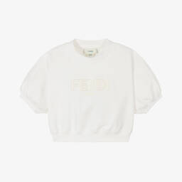 Fendi-سويتشيرت بشعار قطن لون أبيض للبنات | Childrensalon