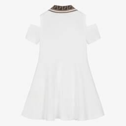Fendi-فستان بشعارFF قطن بيكيه لون أبيض | Childrensalon