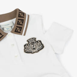 Fendi-فستان بشعارFF قطن بيكيه لون أبيض | Childrensalon