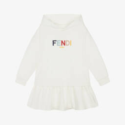 Fendi-فستان سويتشيرت قطن لون أبيض | Childrensalon