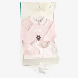 Pale Pink Cotton Babysuit Gift Set with Fendi Bear