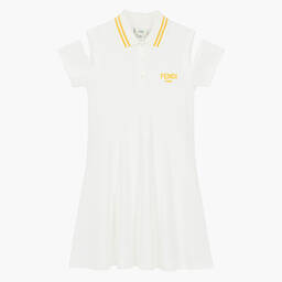 Fendi-Teen Girls Ivory Cotton Piqué Dress | Childrensalon