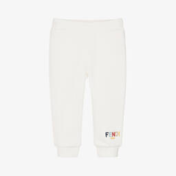 بنطلون رياضي مطرز قطن لون أبيض للأطفال