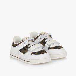 Fendi-حذاء رياضي بشعار FF جلد لون أبيض | Childrensalon