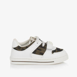 Fendi-حذاء رياضي بشعار FF جلد لون أبيض | Childrensalon