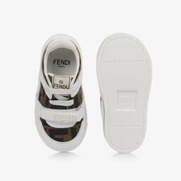 Fendi-حذاء رياضي بشعار FF جلد لون أبيض | Childrensalon