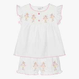 Flower Fairies™ by Childrensalon-Girls White Cotton Embroidered Pyjamas | Childrensalon