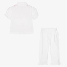Flower Fairies™ by Childrensalon-Girls White Cotton Embroidered Pyjamas | Childrensalon