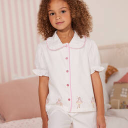 Flower Fairies™ by Childrensalon-Girls White Cotton Embroidered Pyjamas | Childrensalon